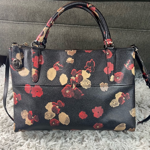 SMALL TURNLOCK BOROUGH BAG IN FLORAL PRINT LEATHER (COACH F33623) RARE Excellent